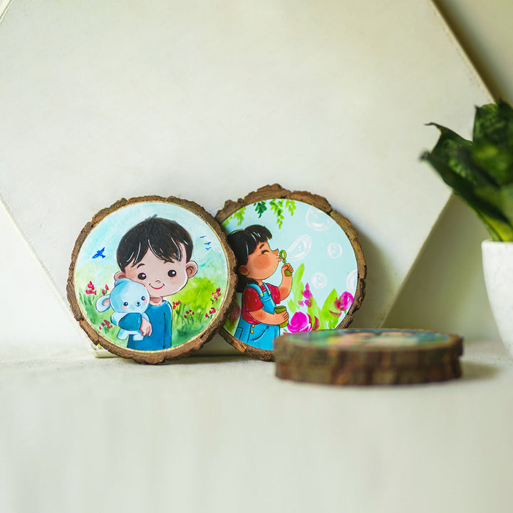 Customisable Hand-painted Character Coasters For Happy Family - Set of 4