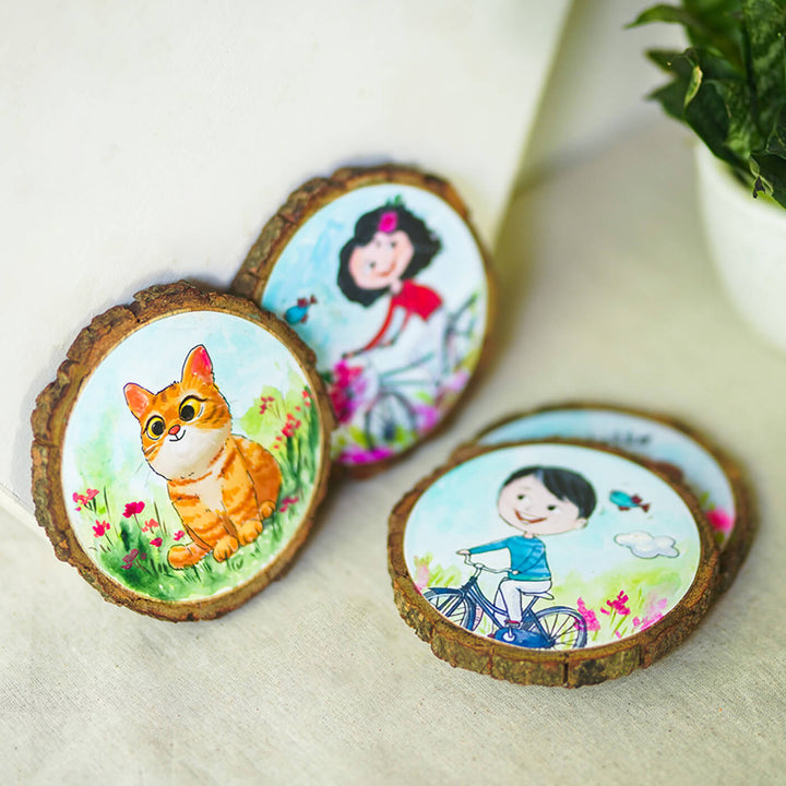 Customisable Hand-painted Character Coasters For Happy Kids & Pets - Set of 4