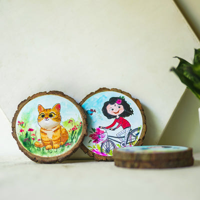 Customisable Hand-painted Character Coasters For Happy Kids & Pets - Set of 4