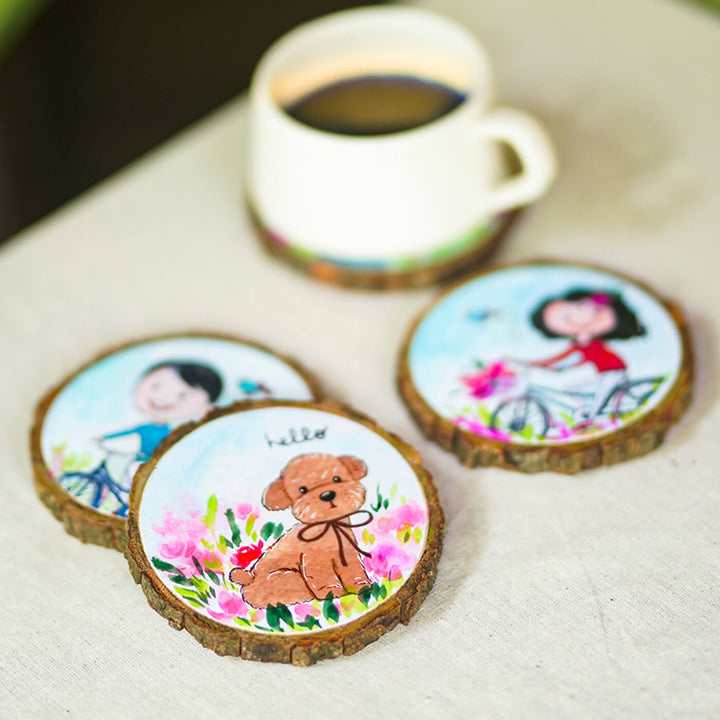 Customisable Hand-painted Character Coasters For Happy Kids & Pets - Set of 4