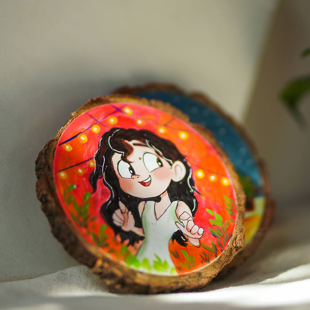 Quirky Hand-painted Character Coasters For Couples - Set of 2