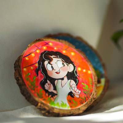 Quirky Hand-painted Character Coasters For Couples - Set of 2