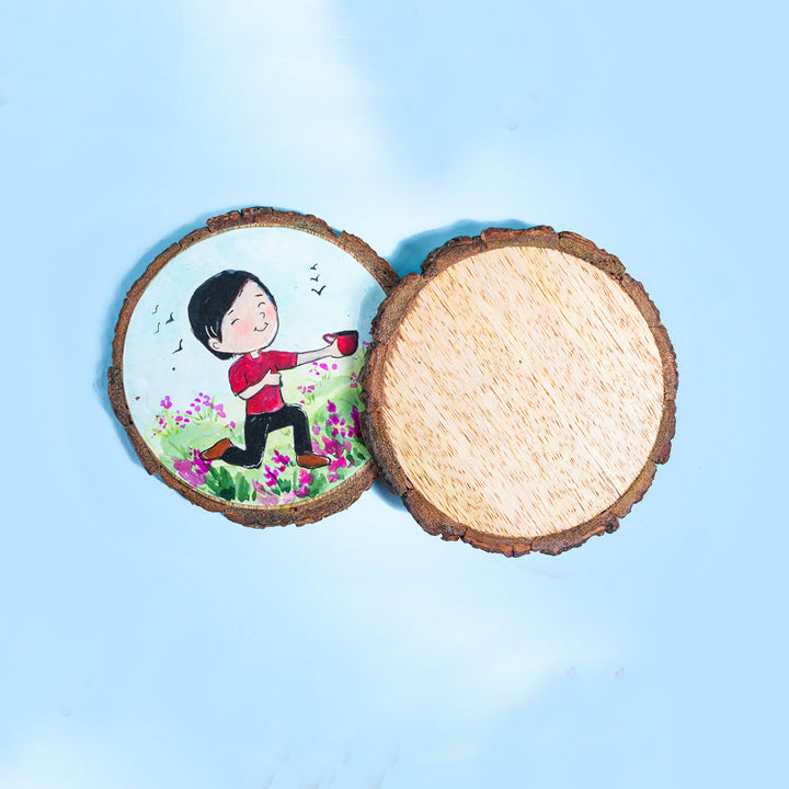 Colourful Hand-painted Character Coasters For Tea Lover Couple - Set of 2