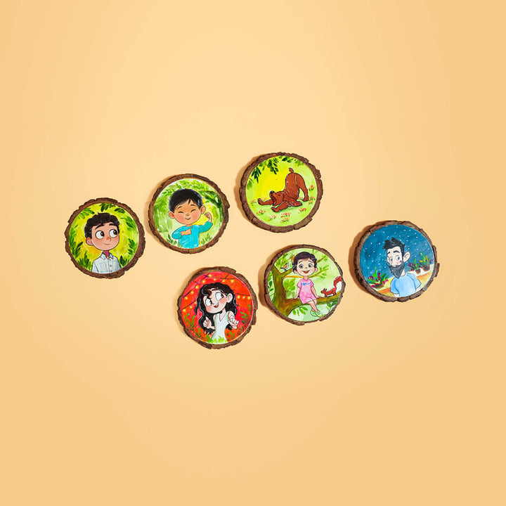 Customisable Hand-painted Character Coasters For Kids With Pet Dog - Set of 6