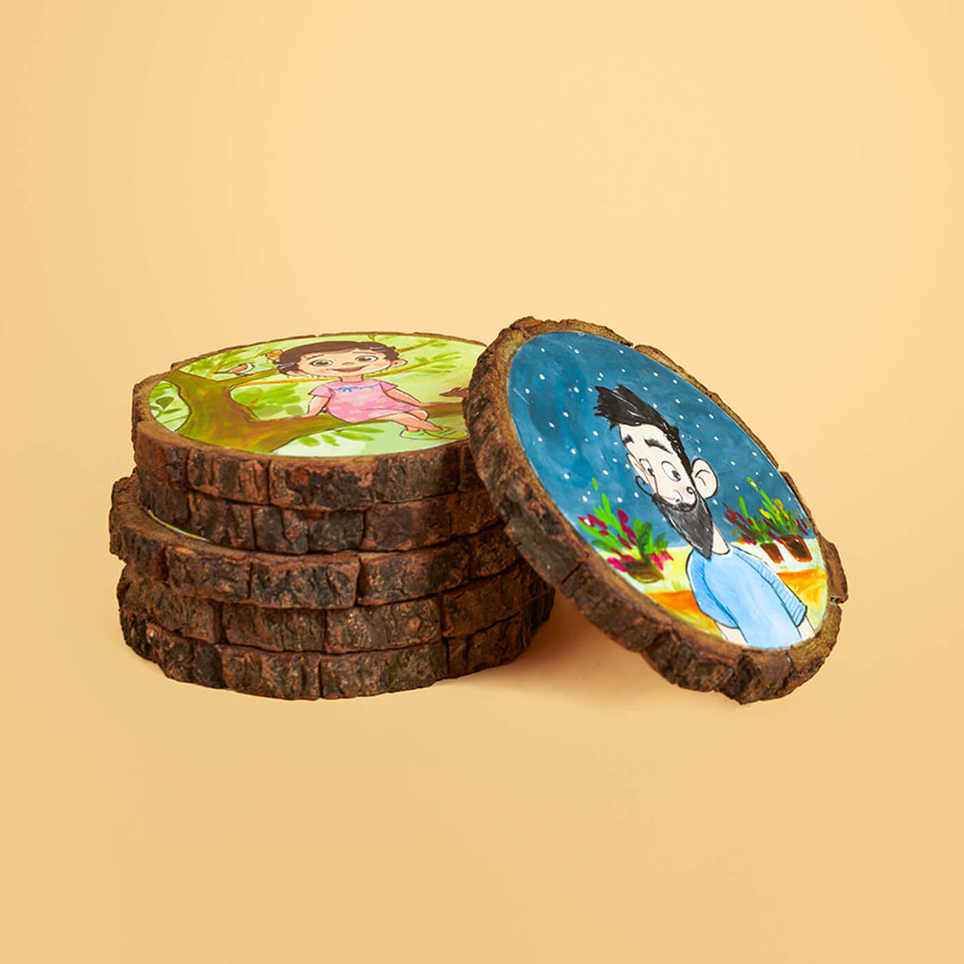 Customisable Hand-painted Character Coasters For Kids With Pet Dog - Set of 6
