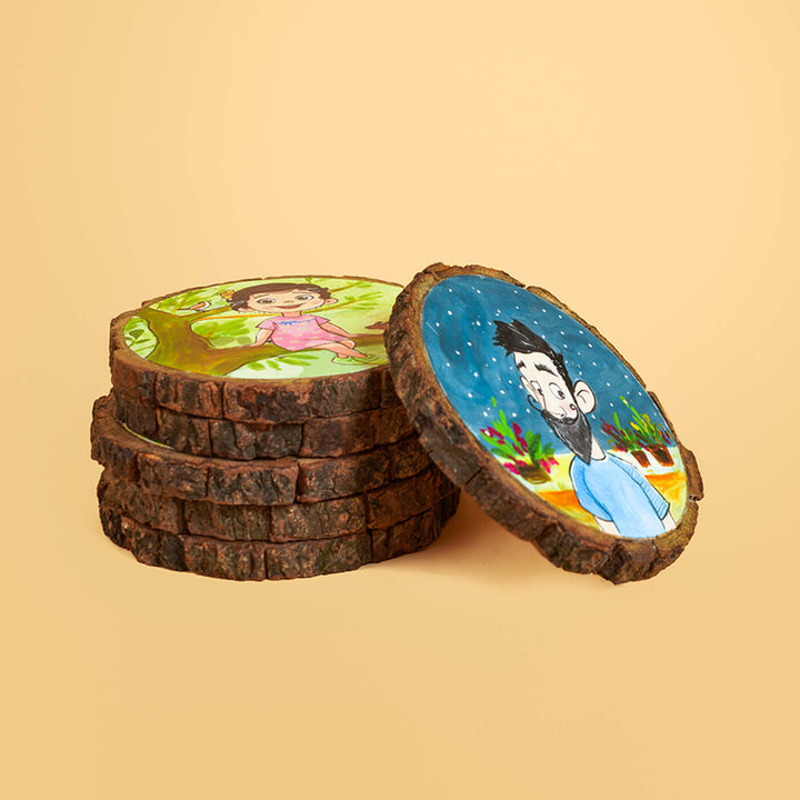 Customisable Hand-painted Character Coasters For Kids With Pet Dog - Set of 6