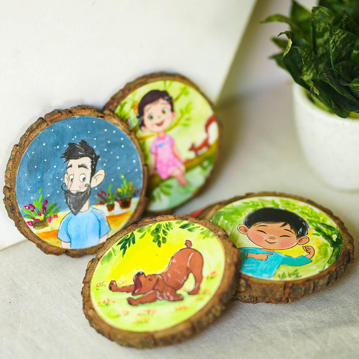 Customisable Hand-painted Character Coasters For Kids With Pet Dog - Set of 6