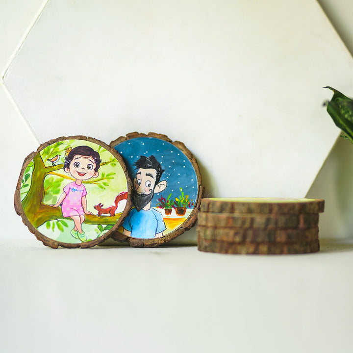 Customisable Hand-painted Character Coasters For Kids With Pet Dog - Set of 6