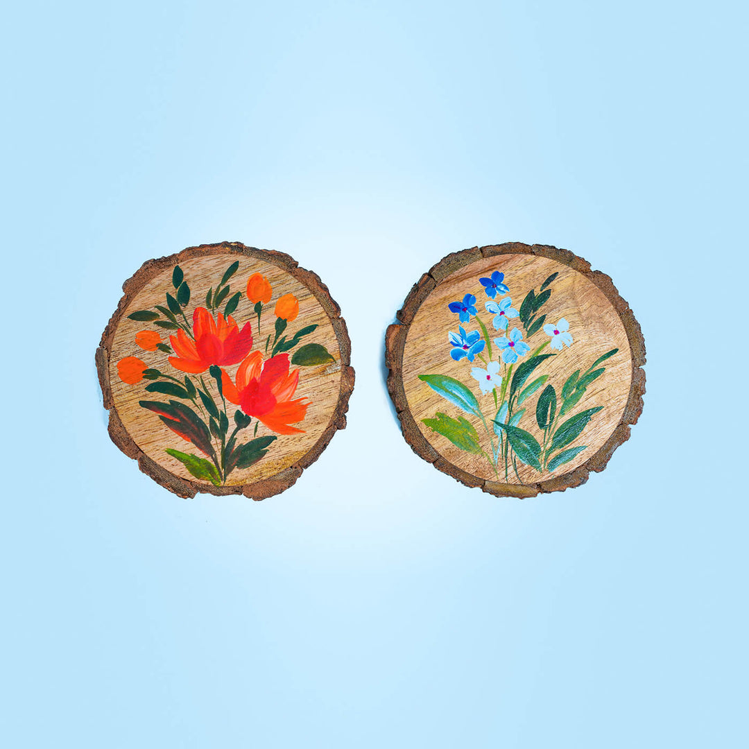 Customisable Hand-painted Floral Art Coasters  - Set of 2