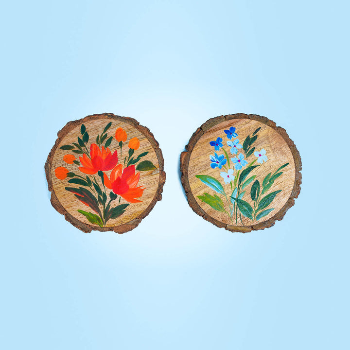 Customisable Hand-painted Floral Art Coasters  - Set of 2
