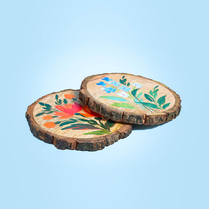 Customisable Hand-painted Floral Art Coasters  - Set of 2