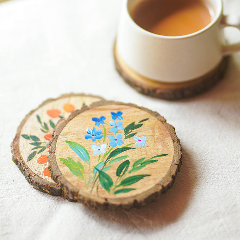 Customisable Hand-painted Floral Art Coasters  - Set of 2