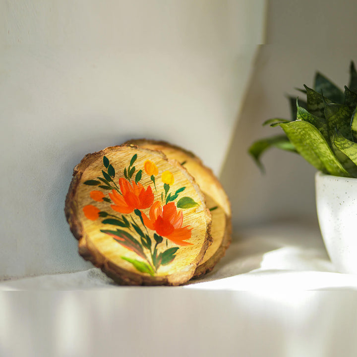 Customisable Hand-painted Floral Art Coasters  - Set of 2