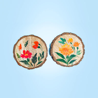 Delicate Hand-painted Floral Design Coasters  - Set of 2