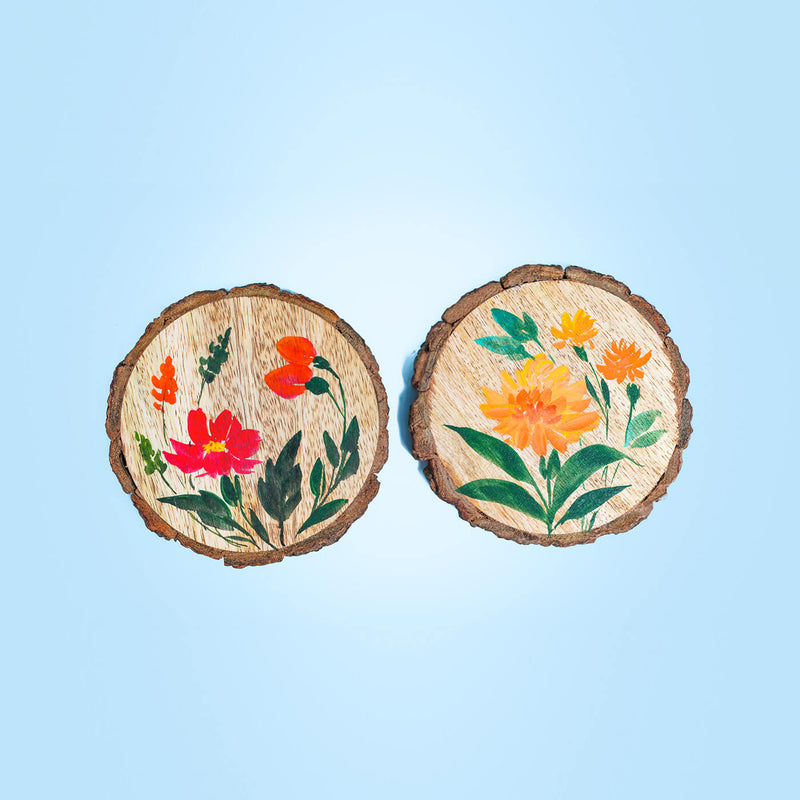Delicate Hand-painted Floral Design Coasters  - Set of 2