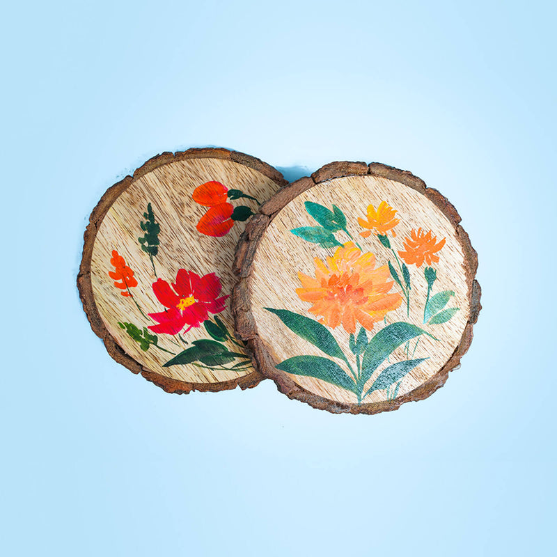 Delicate Hand-painted Floral Design Coasters  - Set of 2