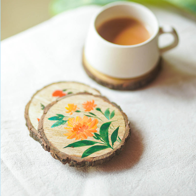 Delicate Hand-painted Floral Design Coasters  - Set of 2