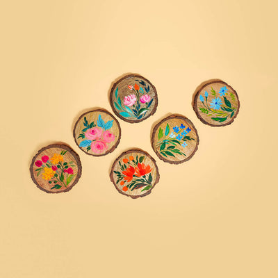 Quirky Hand-painted Floral Art Coasters  - Set of 6