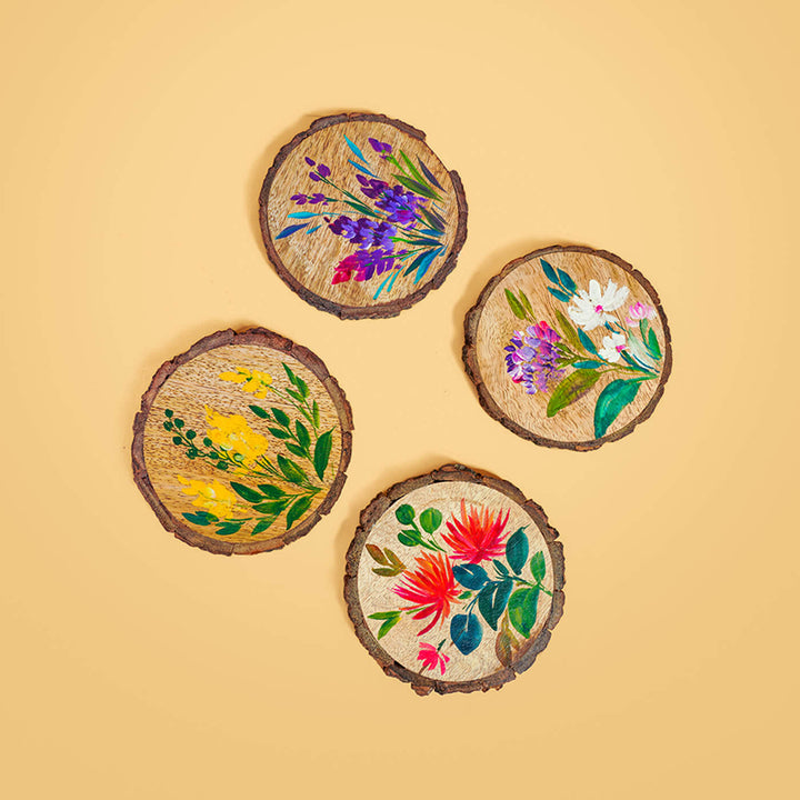 Colourful Hand-painted Floral Art Coasters  - Set of 4