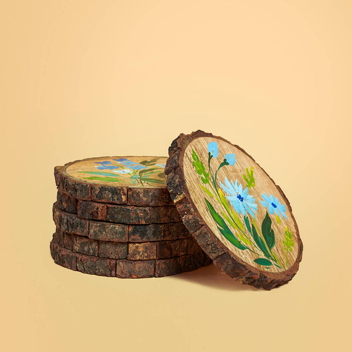 Quirky Hand-painted Floral Art Coasters  - Set of 6