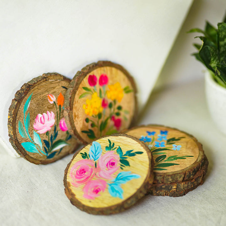 Quirky Hand-painted Floral Art Coasters  - Set of 6