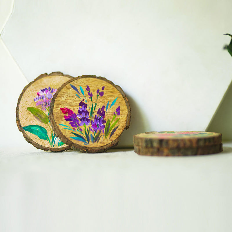 Colourful Hand-painted Floral Art Coasters  - Set of 4
