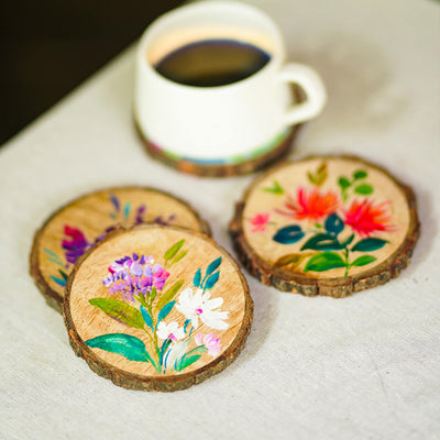 Colourful Hand-painted Floral Art Coasters  - Set of 4