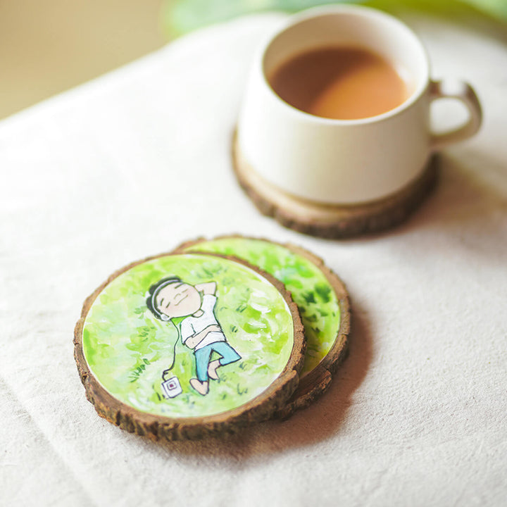 Quirky Hand-painted Character Coasters For Music Lover Couple - Set of 2