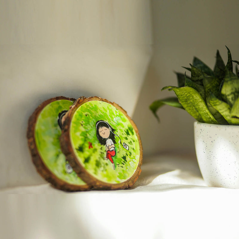 Quirky Hand-painted Character Coasters For Music Lover Couple - Set of 2