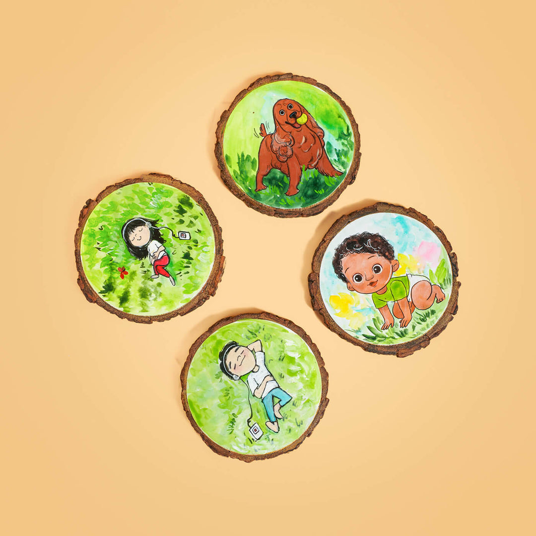 Colourful Hand-painted Character Coasters For Kids & Pets - Set of 4