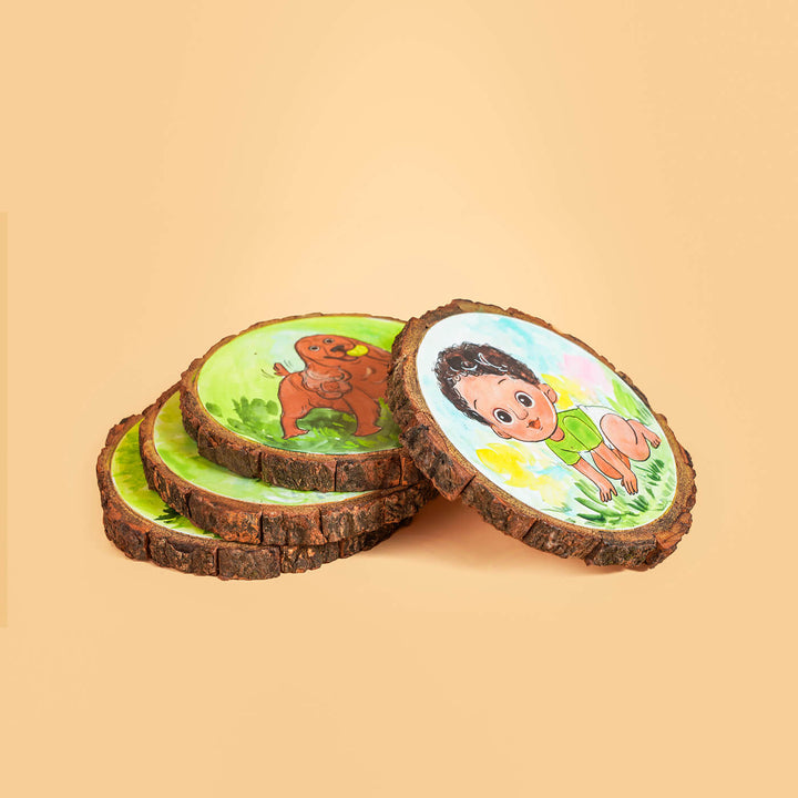 Colourful Hand-painted Character Coasters For Kids & Pets - Set of 4 - Zwende