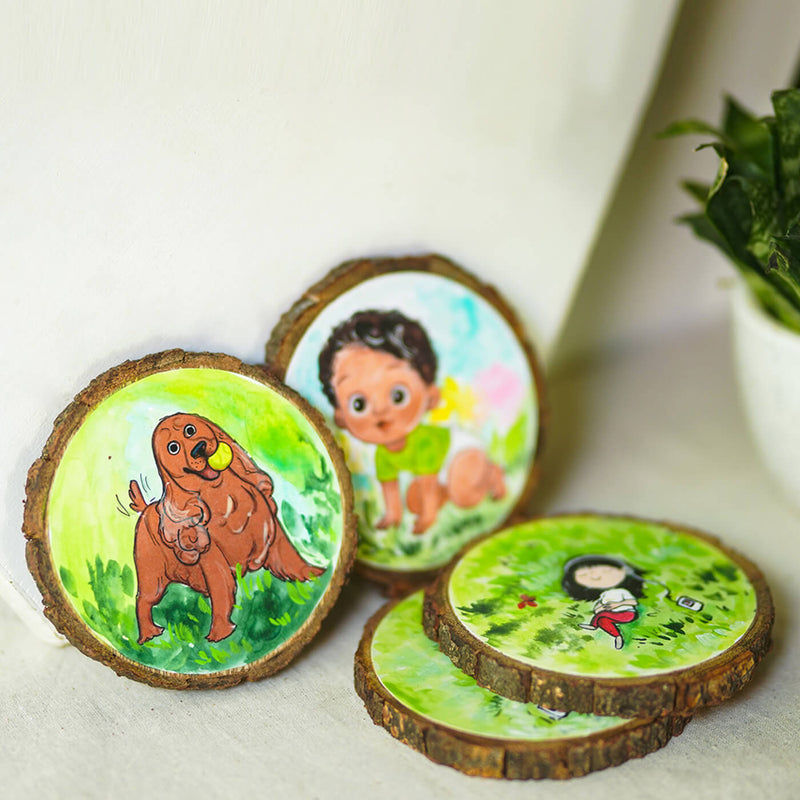 Colourful Hand-painted Character Coasters For Kids & Pets - Set of 4