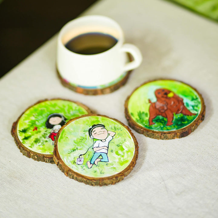 Colourful Hand-painted Character Coasters For Kids & Pets - Set of 4 - Zwende