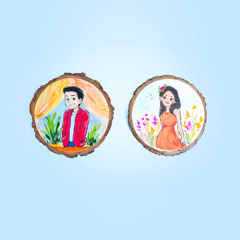 Colourful Hand-painted Character Coasters For Modern Couple - Set of 2