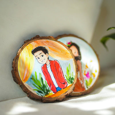 Colourful Hand-painted Character Coasters For Modern Couple - Set of 2