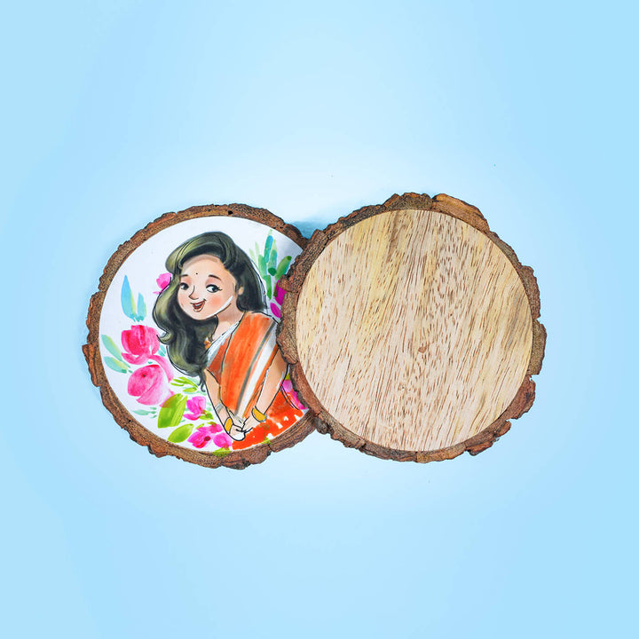 Quirky Hand-painted Character Coasters For Happy Couple - Set of 2