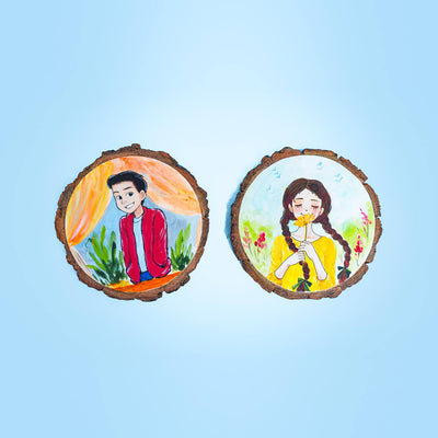 Colourful Hand-painted Character Coasters For Cheerful Couple - Set of 2