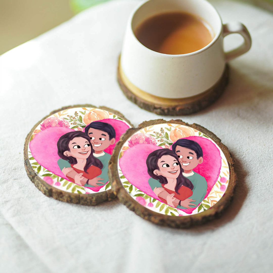 Hand-painted Personalized Character Coasters For Couples - Set of 2