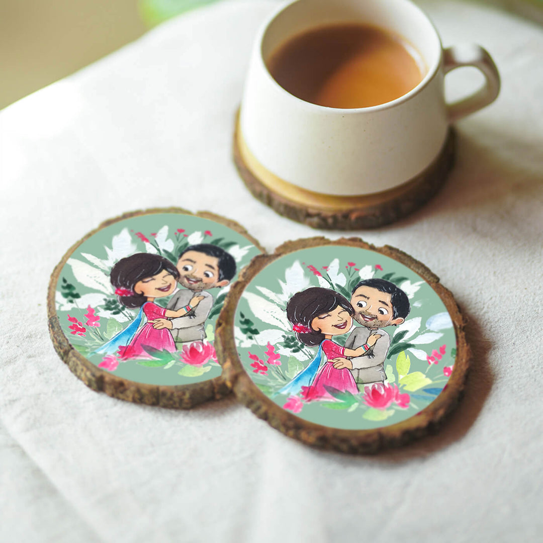 Hand-painted Personalized Character Coasters For Couples - Set of 2