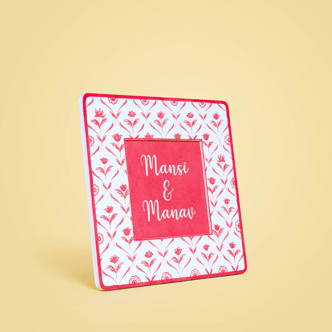 Square Printed Nameboard - Red Monochrome Flowers