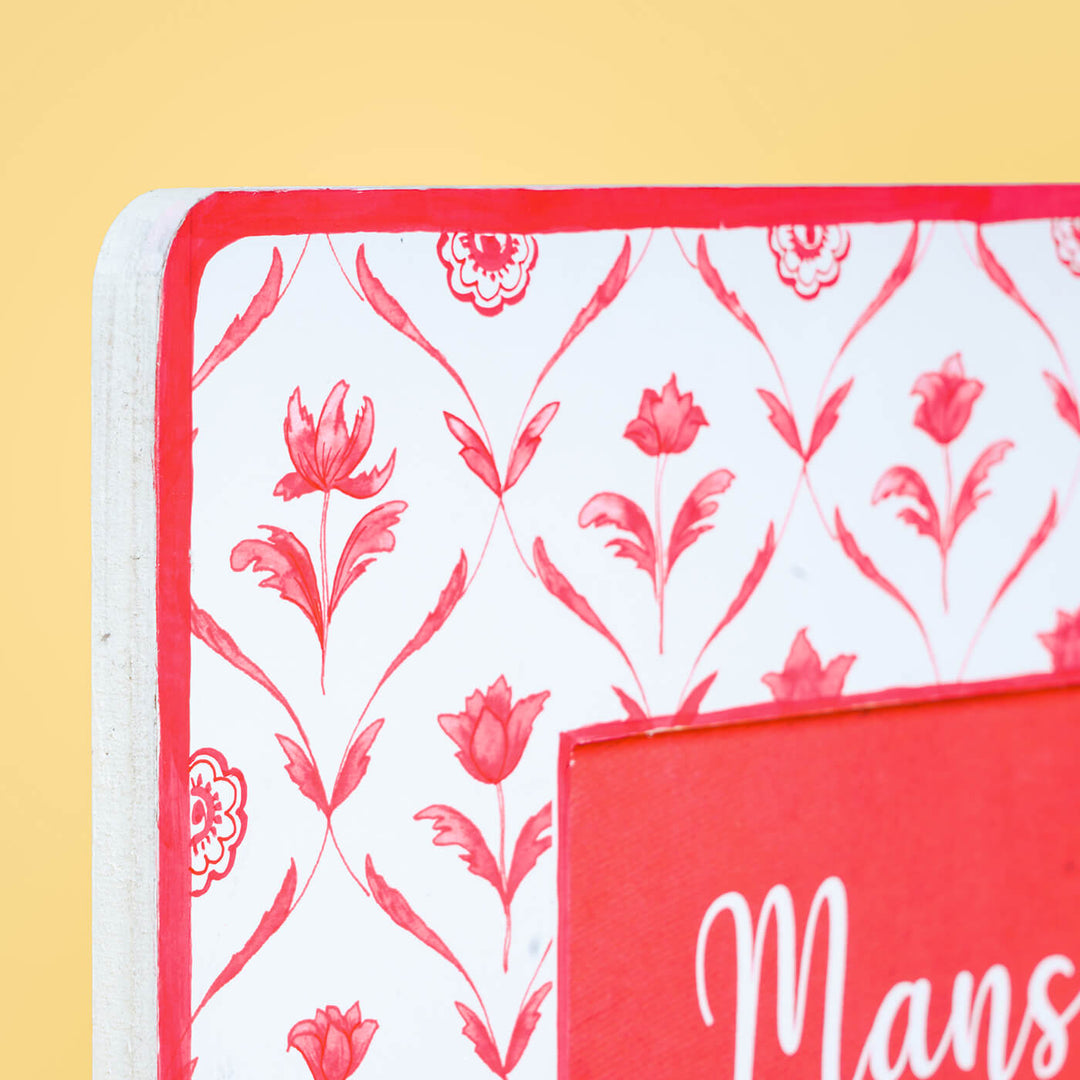 Square Printed Nameboard - Red Monochrome Flowers