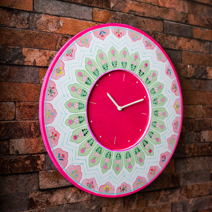 Round Printed Wall Clock - Peach & Green