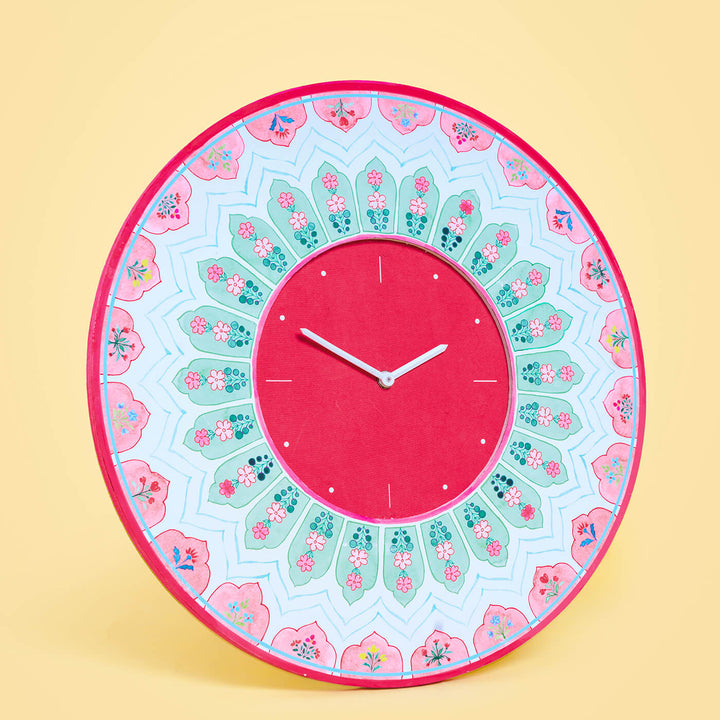 Round Printed Wall Clock - Peach & Green