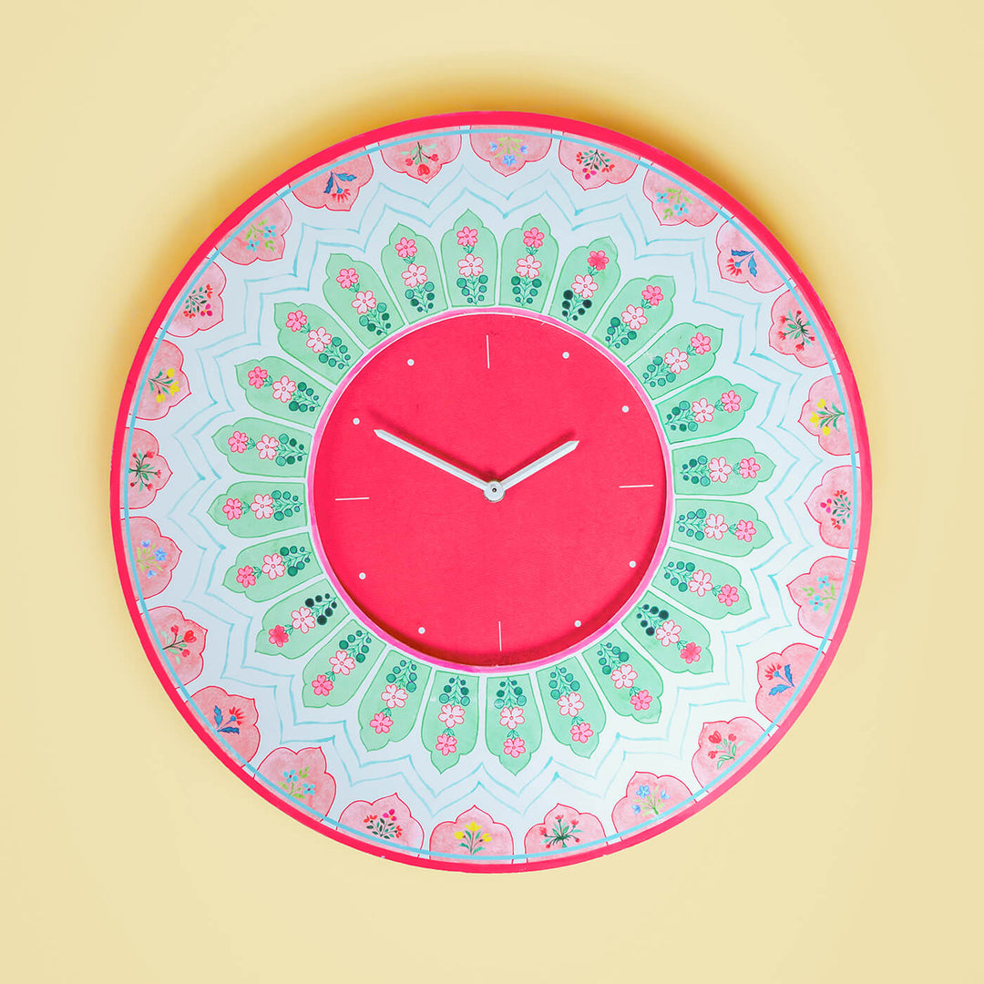 Round Printed Wall Clock - Peach & Green