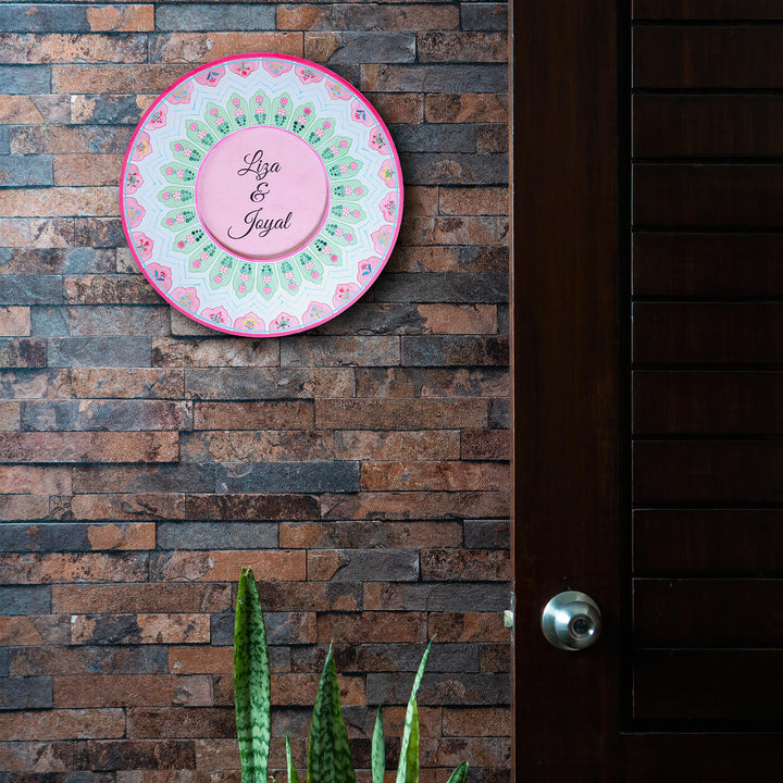 Round Printed Nameboard - Peach & Green - Zwende
