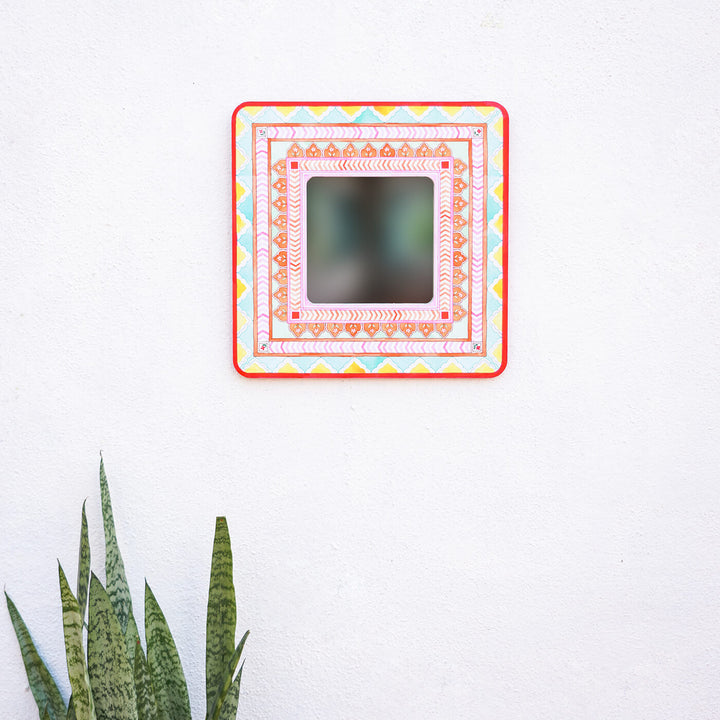 Square Printed Wall Mirror - Pastel Multicolour