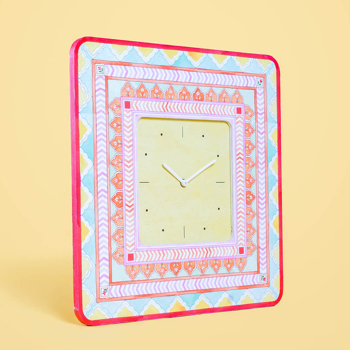 Square Printed Wall Clock - Pastel Multicolour