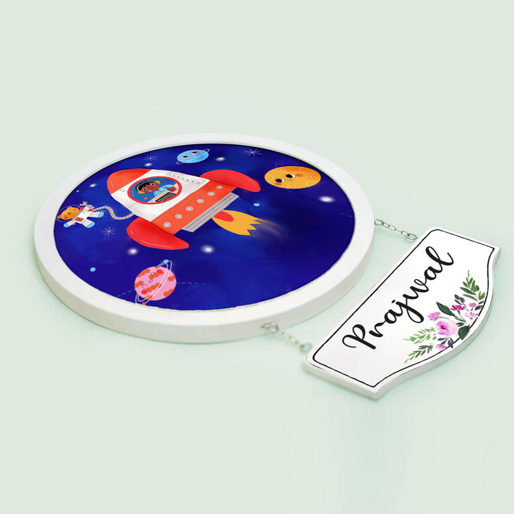 Photo Caricature Hanging Nameplate For Kids 19 - Angled View Showing Name Plate