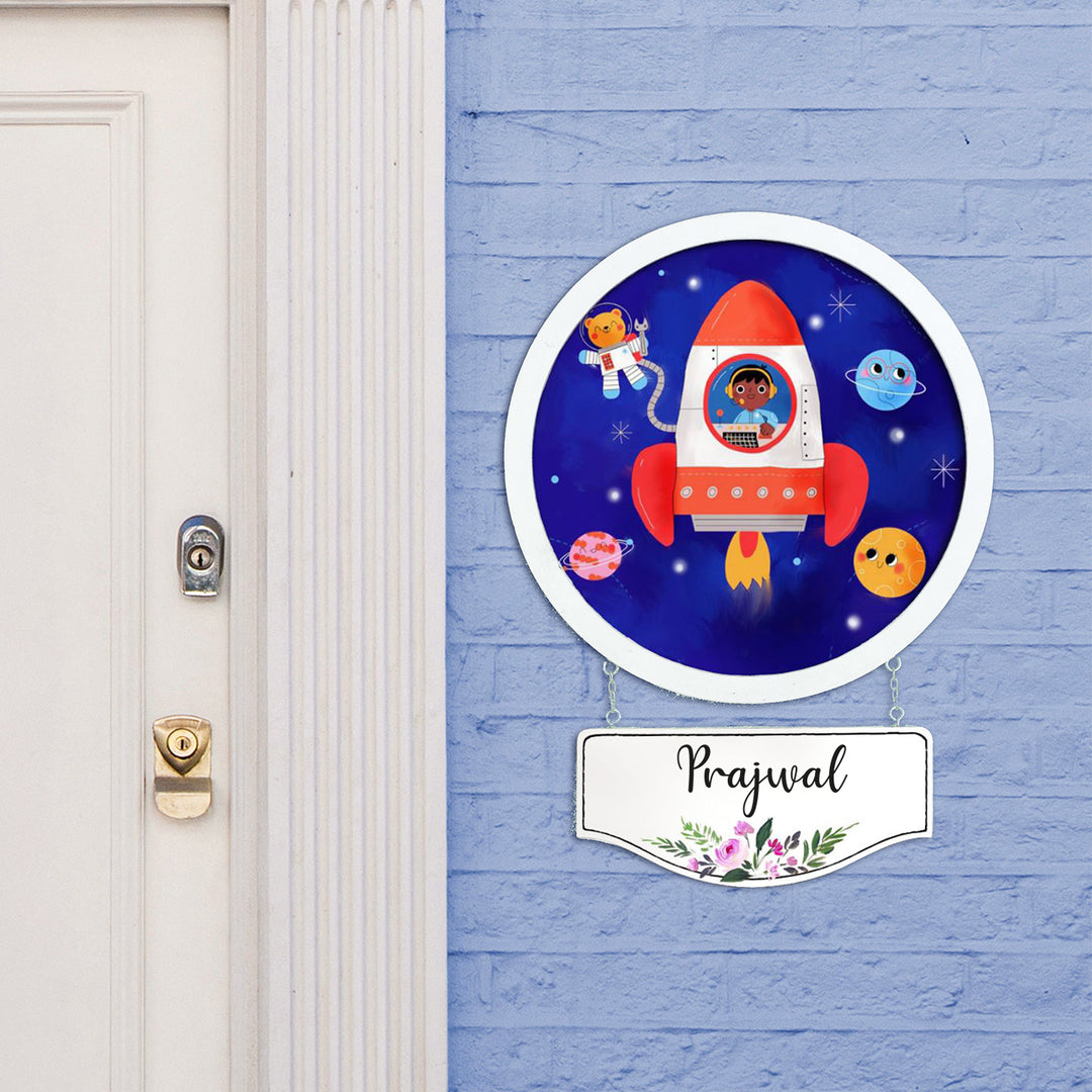 Photo Caricature Hanging Nameplate For Kids 19 - Mounted on Entryway Wall with Nameplate