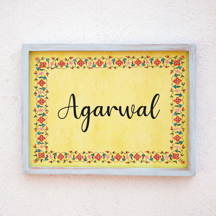 Handcrafted Framed Name Plate Family Name - Name Personalization Example on Wall